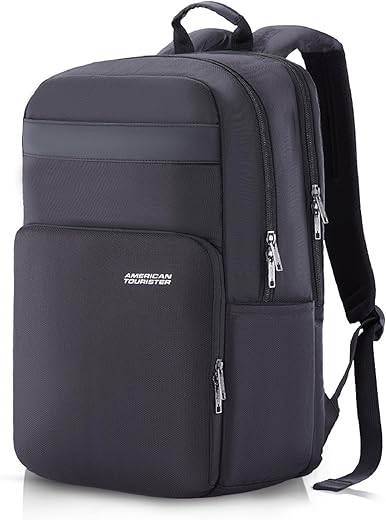 American Tourister RON Large Laptop Backpack Travel bag, 28 Ltrs Durable bags for mens, College School Computer Backpack Gift for Men Women Boys Girls Kids, Black, with Rain Cover