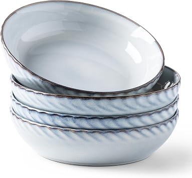 GBhome 8.5 Large Pasta Bowls, 38 Ounce Stoneware Salad Bowls for Kitchen, Ceramic Serving Bowls With Textured Pattern for Pasta,Fruit, Stews,Noodle, House-warming Gift,Set of 4