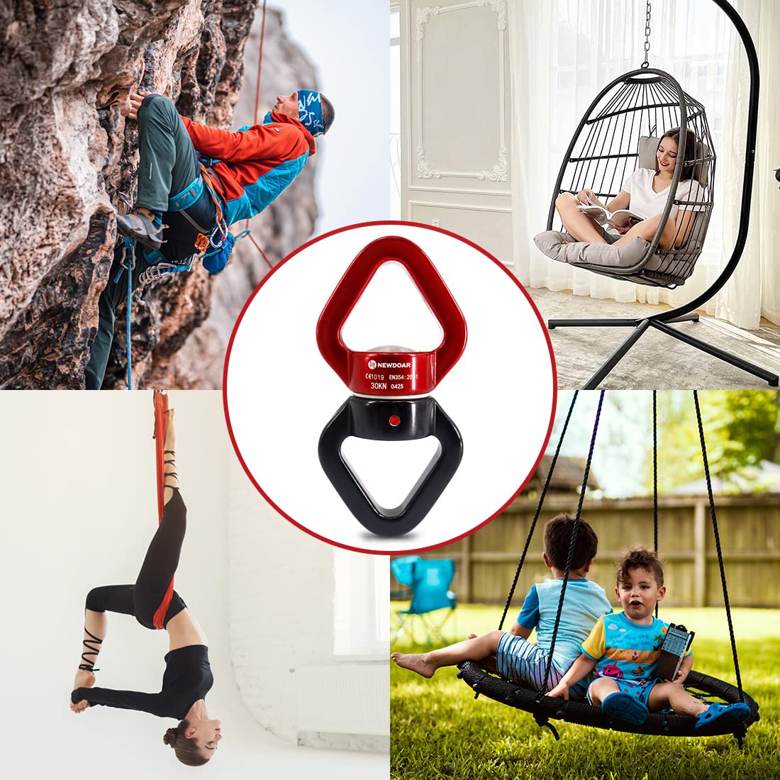 NewDoar Swing Swivel, Dispositivo Girevole Micro Rotatore Certificato CE 30KN per Altalena Danza Aerea/Yoga/Altalena/Amaca Sospesa/Arboricoltore di Arrampicata su Roccia