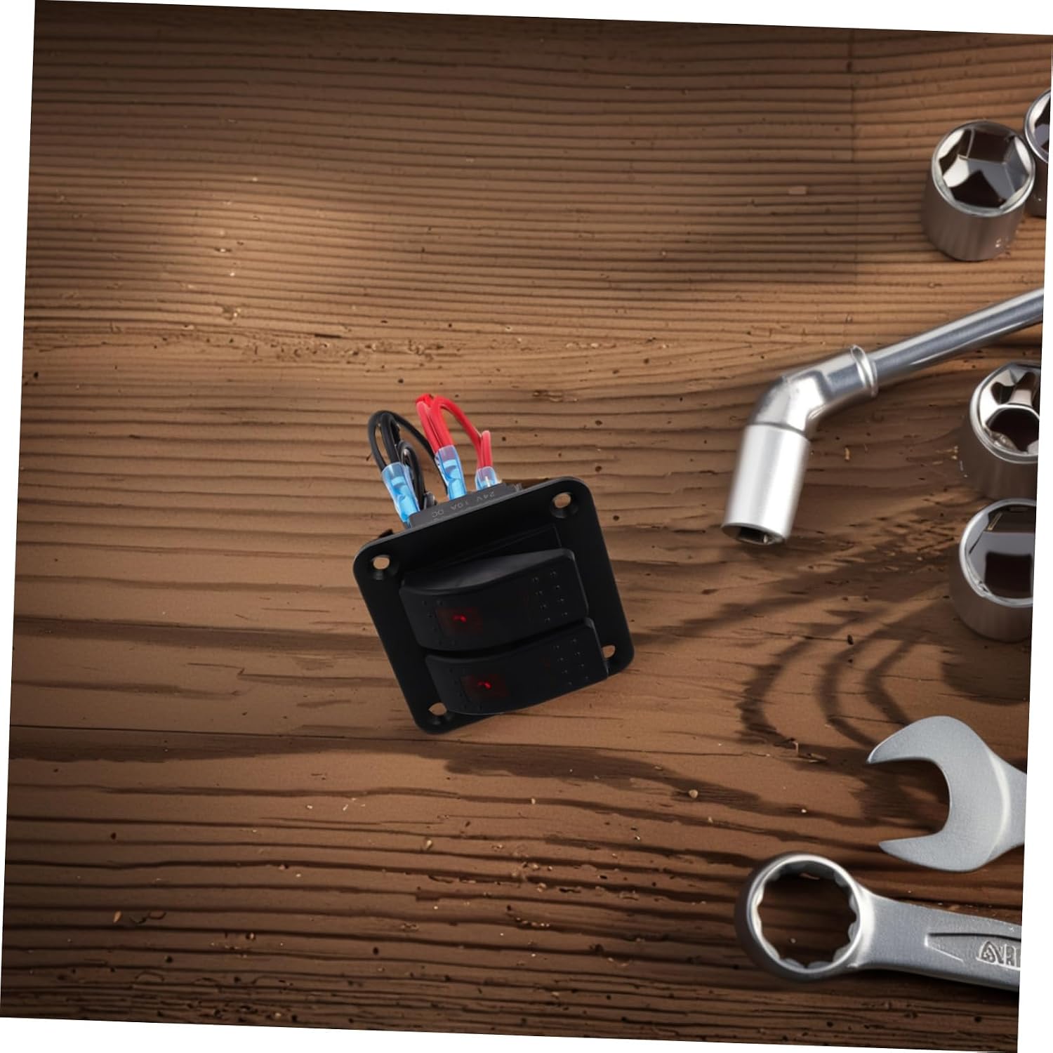 Waterproof Aluminum Toggle Switch Panel with Red LED Lights 2 Gang Rocker Switch for Boats Cars RVs and ATVs for Automotive Applications