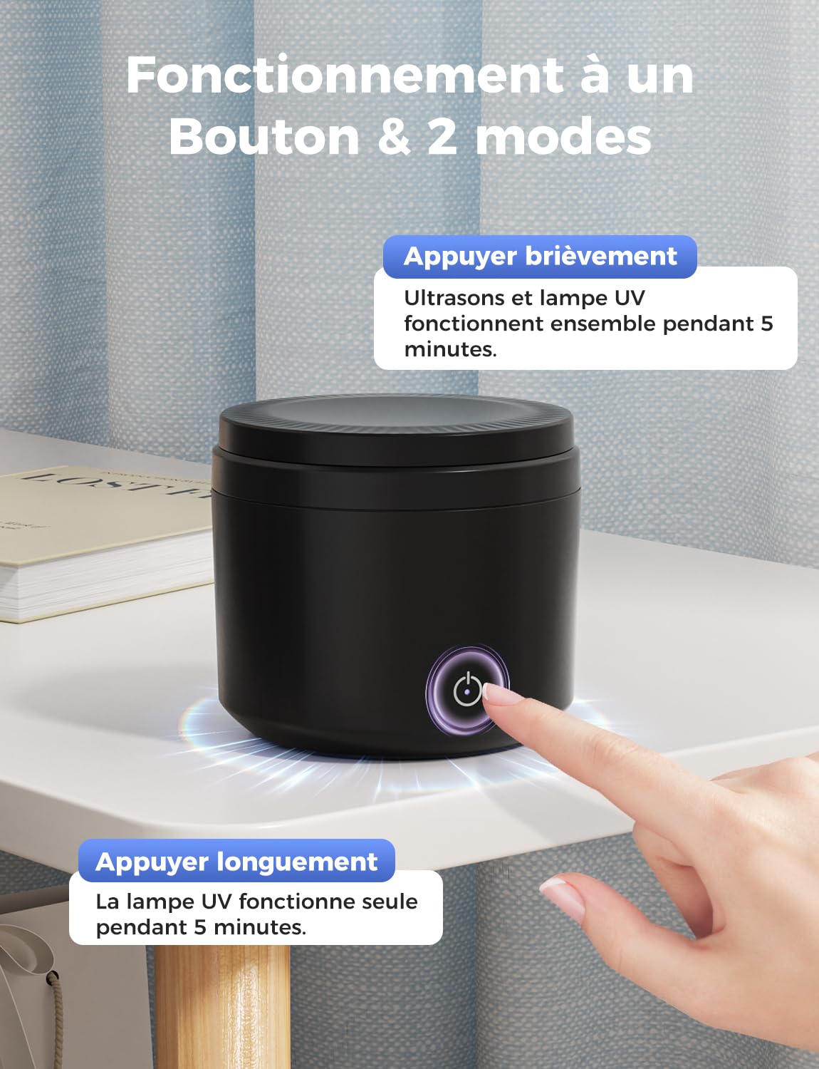Nettoyeur Ultrasons Ultrasonic Cleaner 48000Hz 200ml avec Lampe UV Dentaire Noir