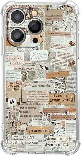 Funda de collage de periódicos retro para iPhone 13 Pro Max, funda estética de papeles antiguos para hombres y mujeres, funda única de TPU de moda