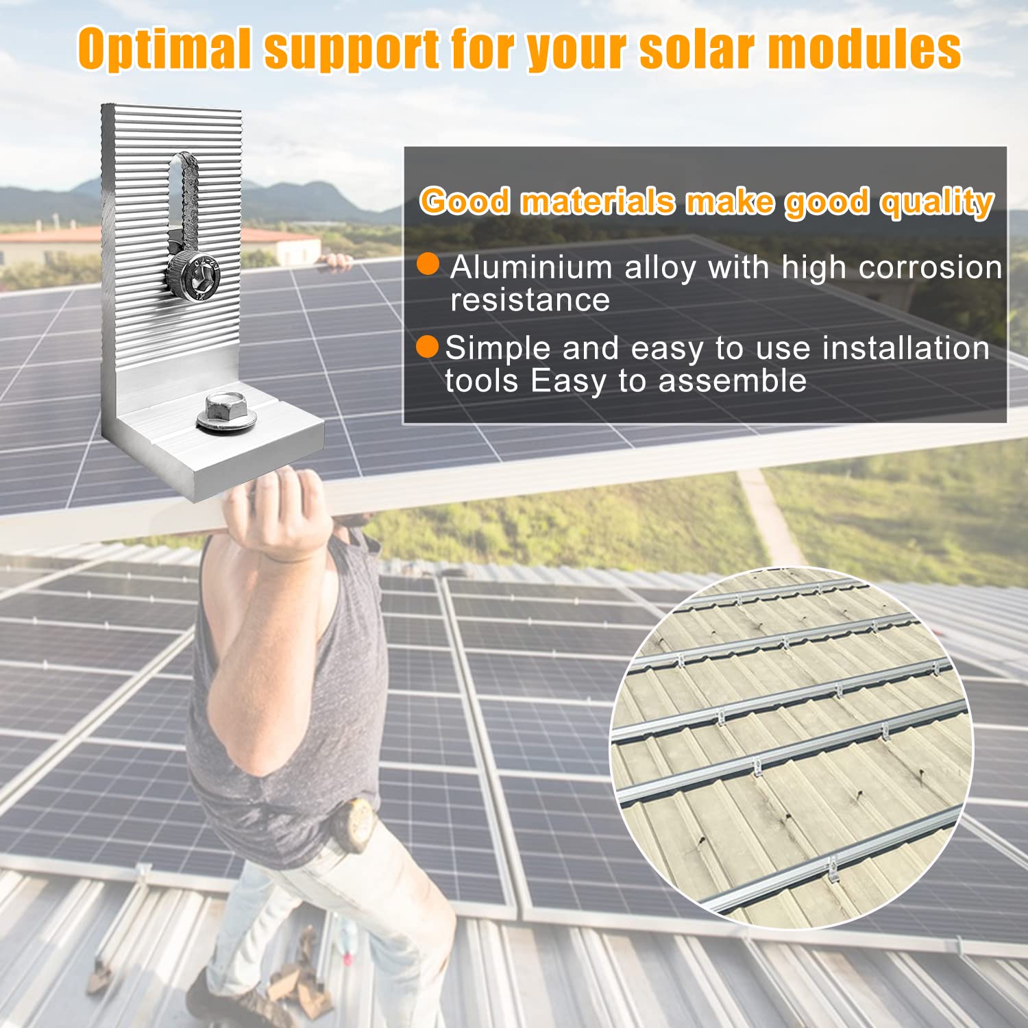 10 Piezas Juego Soporte Placas Solares, Aluminio Soportes de Montaje de Paneles Solares en Forma de L, con Tornillos, para Sistemas Solares en el Techo, Soportes Fotovoltaicos