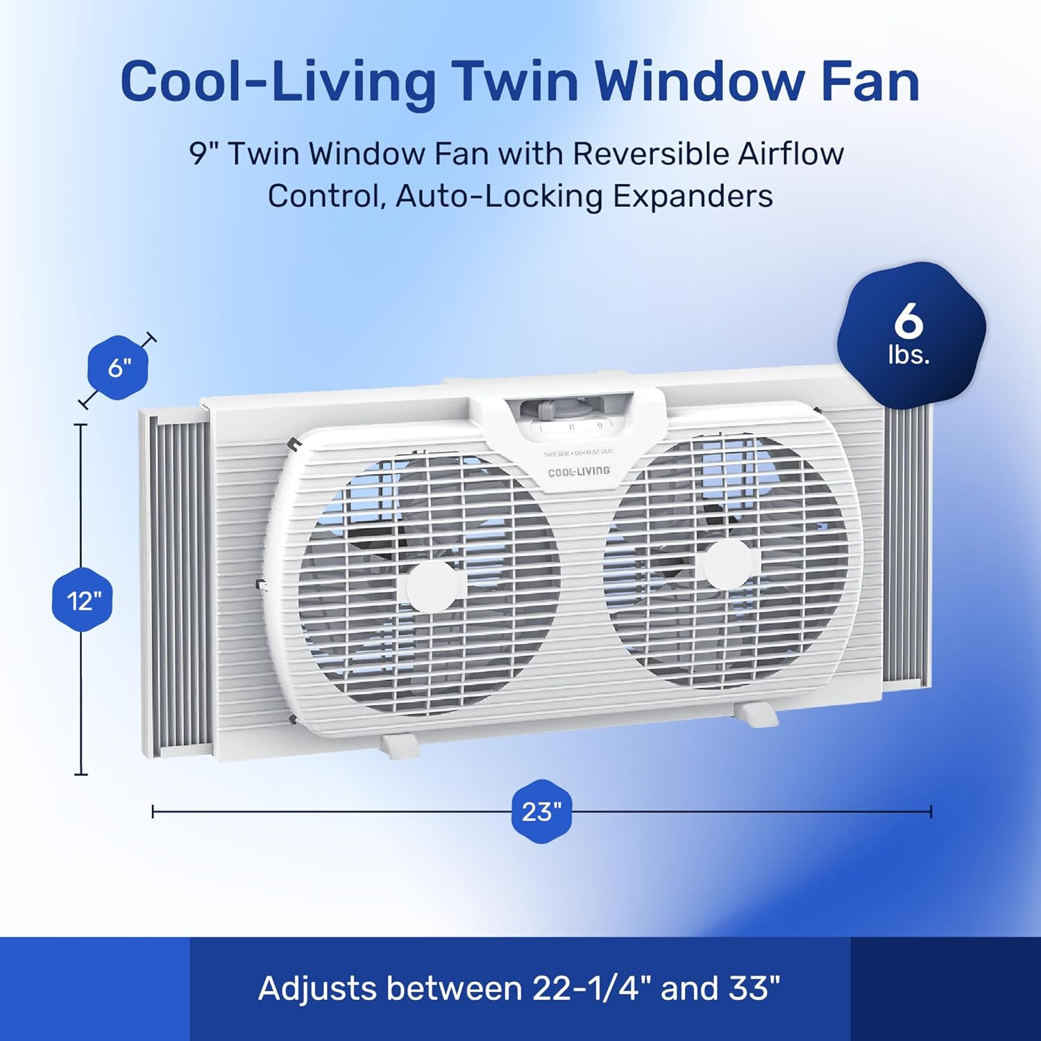 Cool-Living 9-Inch 2-Speed Portable Twin Window Fan, Cooling Dual Window Fan with Carry Handle