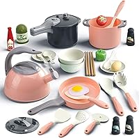 Vista 17 de Bruvoalon Juego de 67 piezas de juguetes de cocina para niños, juego de cocina de simulación para niños pequeños con ollas, sartenes, utensilios