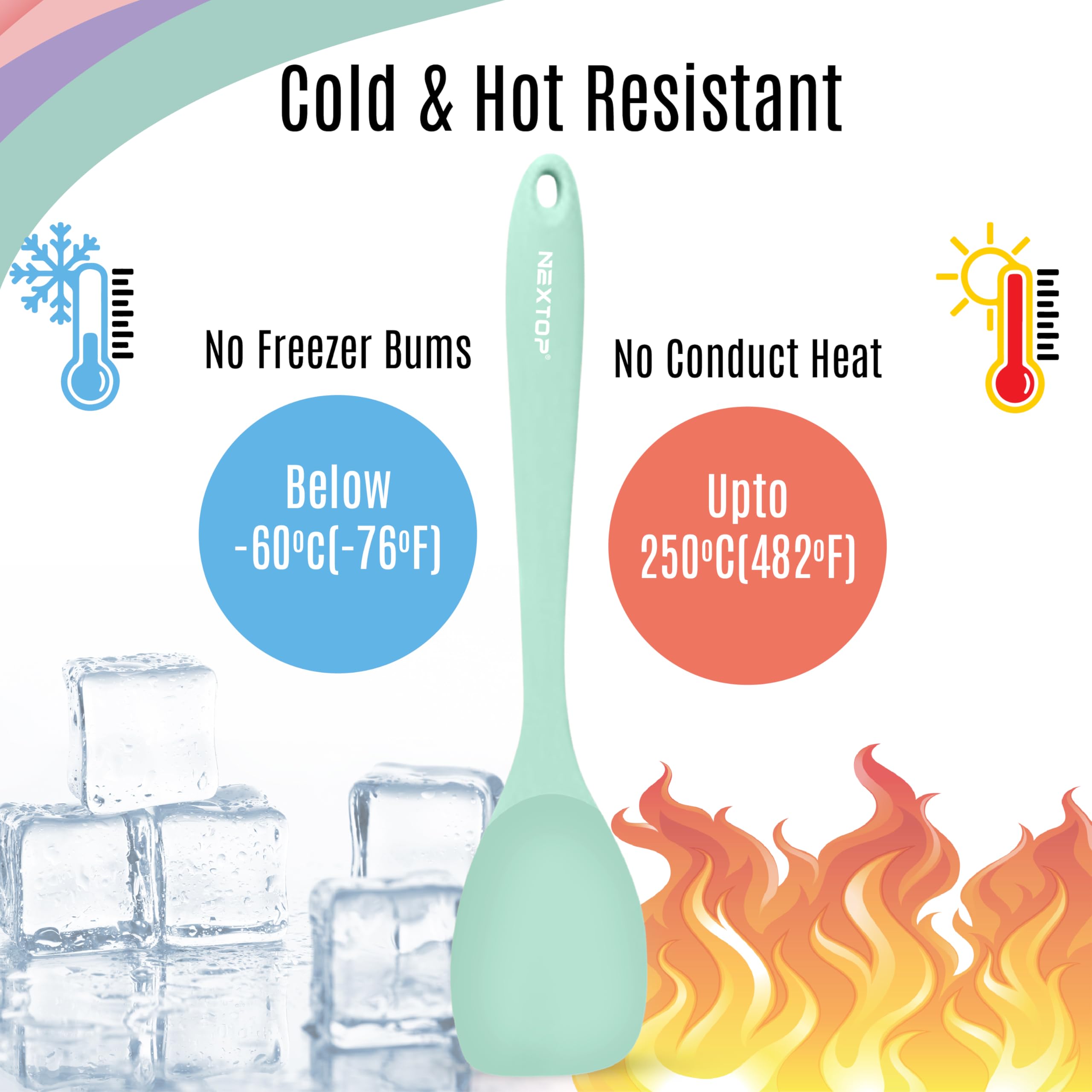 NEXTOP Juego de 4 espátulas de silicona – Cuchara de goma antiadherente resistente al calor, utensilio raspador de cocina de silicona sin costuras – raspadores para mezclar, hornear y cocinar (verde)
