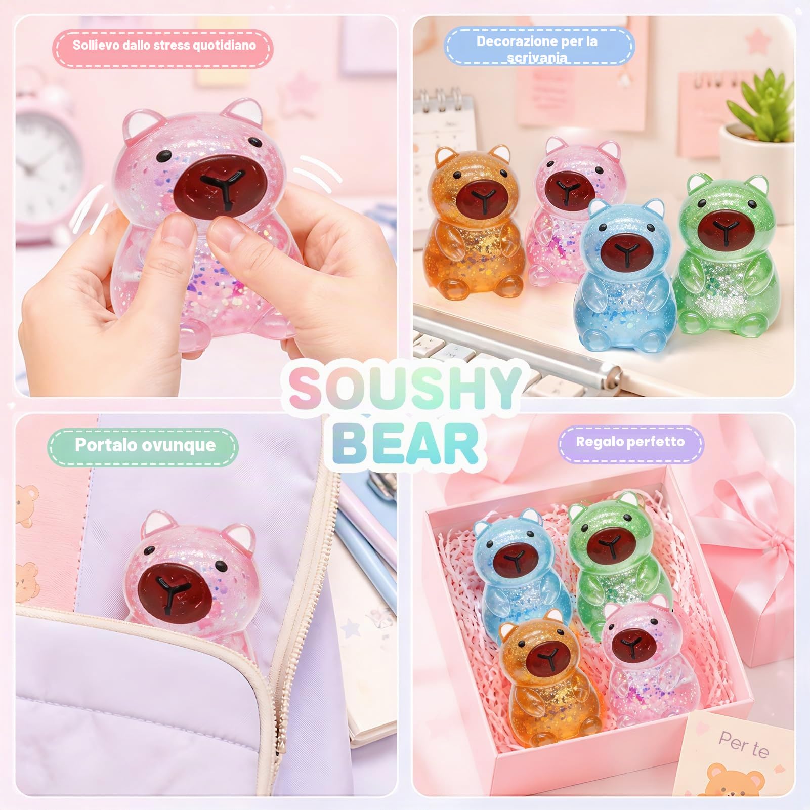 4 Pezzi Capybara Squeeze Toy,Squeeze Giocattoli,Antistress Squeeze Toys,Antistress Giocattoli,Capybara Squishy,Squeeze Ball,Squishy Squeeze Giocattoli,Giocattoli di Decompressione