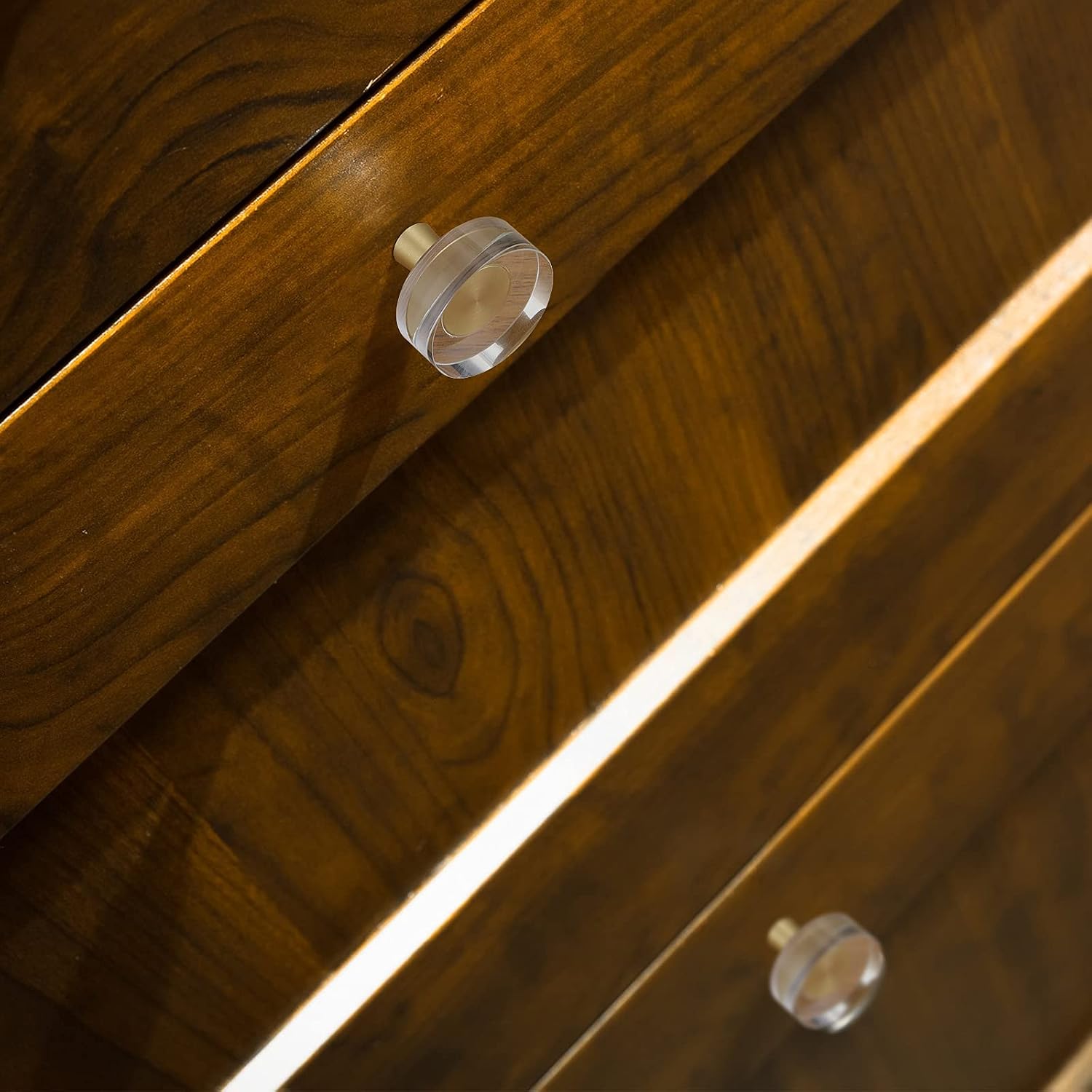 Hotop 8 Pieces Glass Crystal Knobs Brass Drawer Pull Cabinet Handle Brass Glass Knobs Gold Furniture Hardware Glass Dresser Knobs for Dresser Pulls Furniture Handle Cupboard Hardware (Round Style)