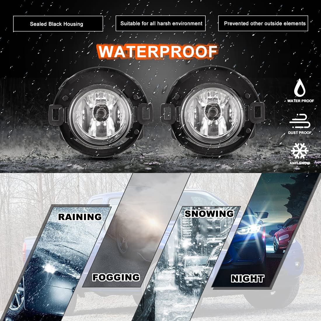 Nixon Offroad Fog Lights Set for 2010-2019 Nissan Frontier, 2005-2015 Nissan Xterra w/Bulbs + Wiring Kit + Switch, Driving Fog Light Assembly Clear Lens Pair of Fog Lights - Driver & Passenger