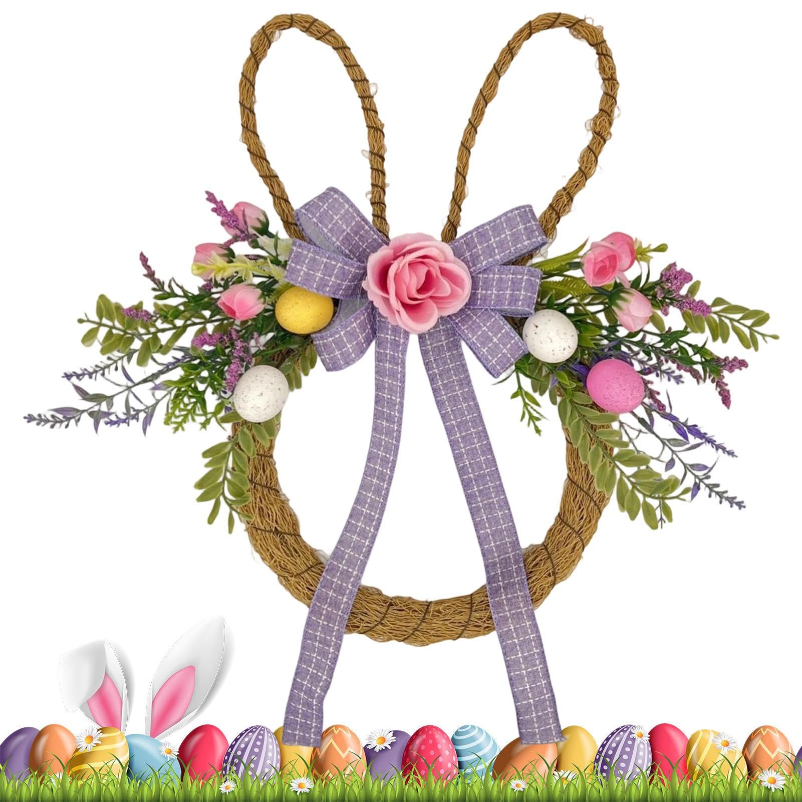 Accent de porte saisonnier avec éléments floraux et guirlande de Pâques pour entrée colorée