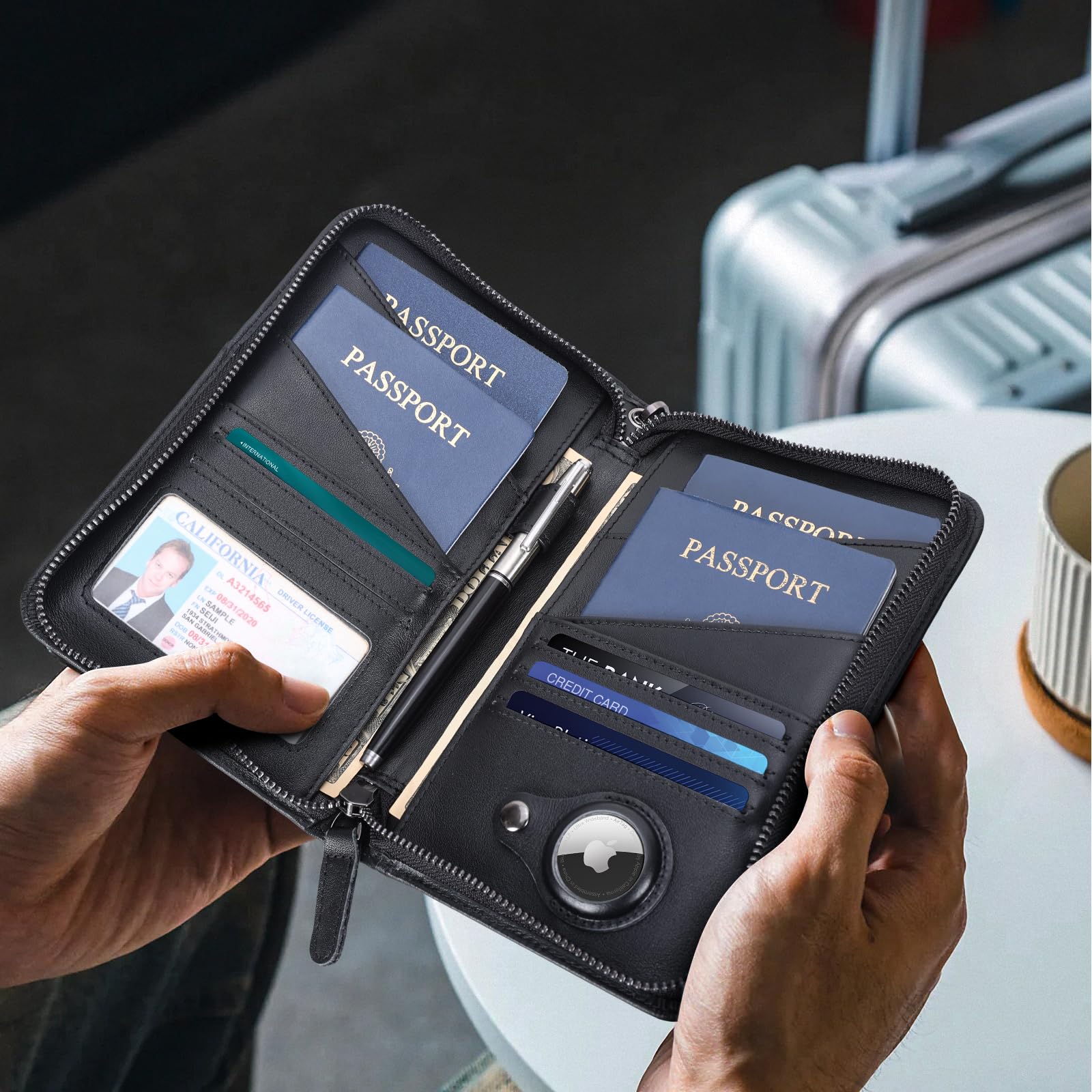 Polare Reisepasshülle aus Vollnarbenleder, für Damen und Herren, RFID-blockierend, für 6 Reisepässe