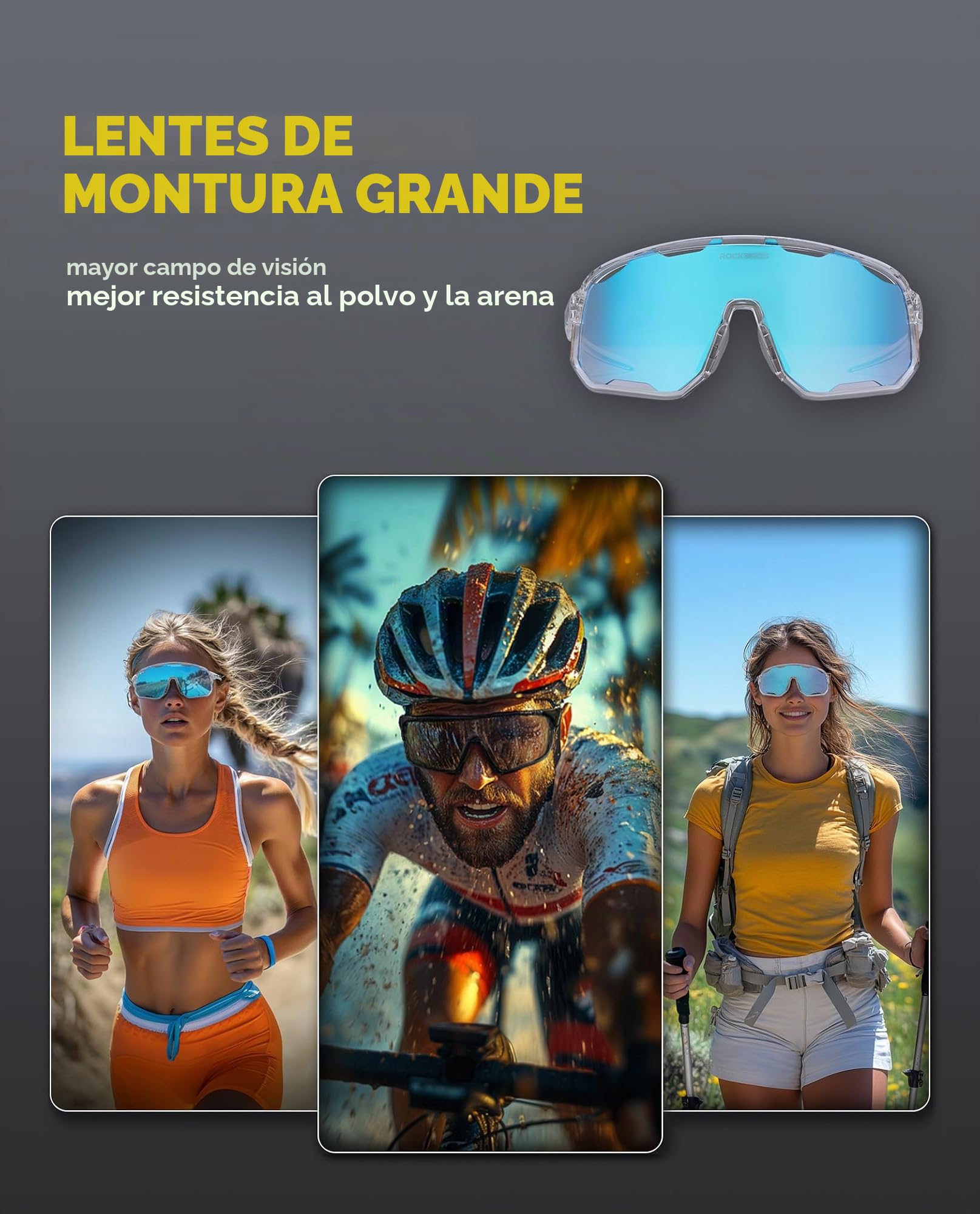 ROCKBROS Gafas de Ciclismo, Gafas Fotocromáticas al Aire Libre para Bicicleta, Anteojos Deportivos de Sol para Hombres y Mujeres