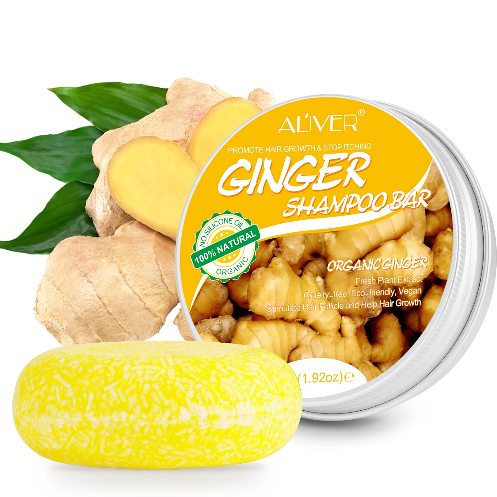 ONELUX 100% Natural Solid Shampoo Bar,Conditioner Effect Hair Soap,Ginger Hair Regrowth,Smooth Hydrating Shampoo & Shiny Hair,Glossy & Moist Hair,Various Fragrances Treatment All Hair,60g (Ginger)