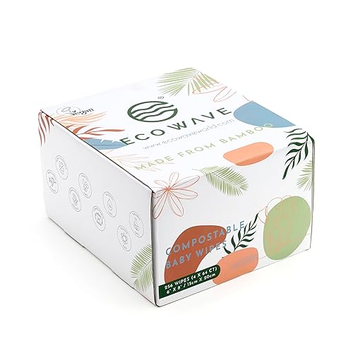 Miniatura 3 de Eco Wave Toallitas para bebé, toallitas de bambú ecológicas 100% compostables, sin perfume, hipoalergénicas, veganas, sin alcohol, adecuadas para