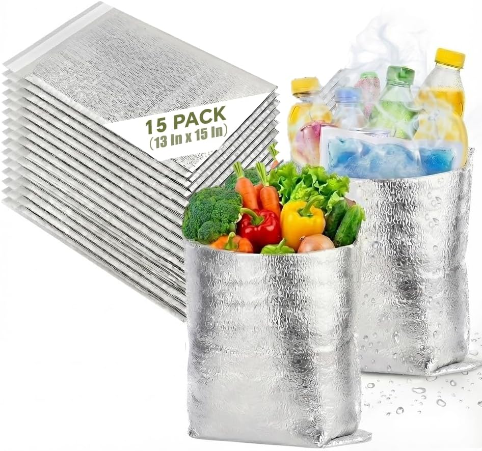 Smilco Reusable Insulation Bags Thermal Box Liners Metalized Liners Lunch Food Box Shopping Bag Insulated Lining Waterproof Insulation Package (15 Pack/ 13 In x 15 In)