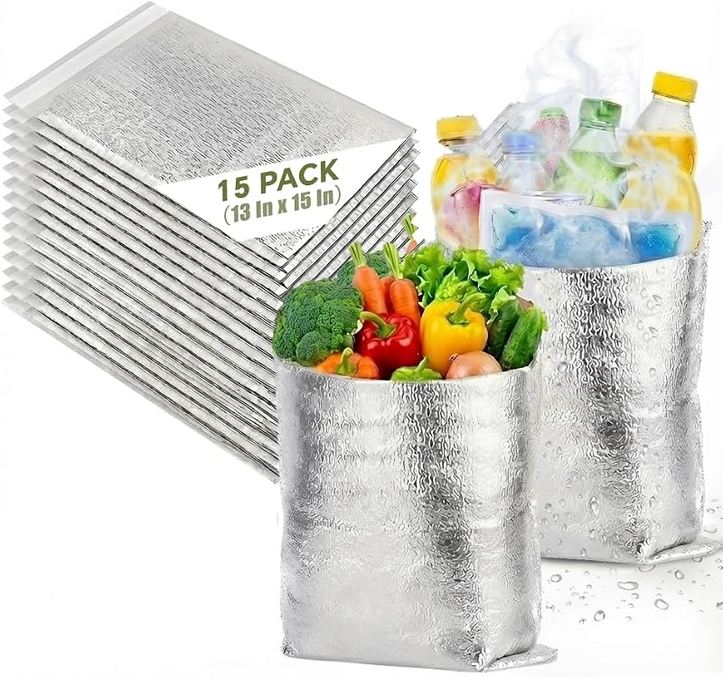 Paquete de 15 bolsas de envío aisladas, forros refrigeradores de 13 x 15 pulgadas