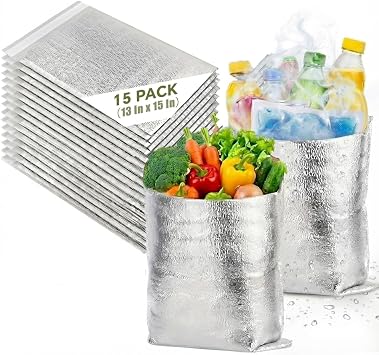 Smilco Reusable Insulation Bags Thermal Box Liners Metalized Liners Lunch Food Box Shopping Bag Insulated Lining Waterproof Insulation Package 15 Pack/ 13 In x 15 In
