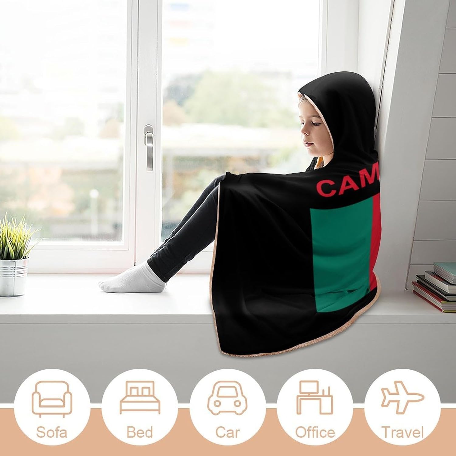 Flag of Cameroon Fashion Wearable Blanket Hoodie Fleece Throw Cloak Robe Unisex