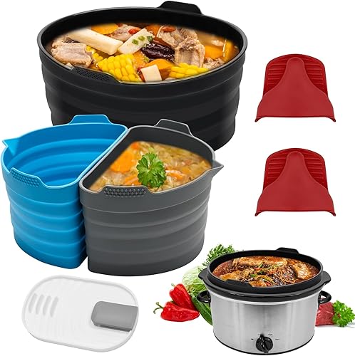 Coldairsoap Juego de 6 forros de silicona para olla de cocción lenta, para 6-8 cuartos de galón, reutilizables para inserto divisor de olla de