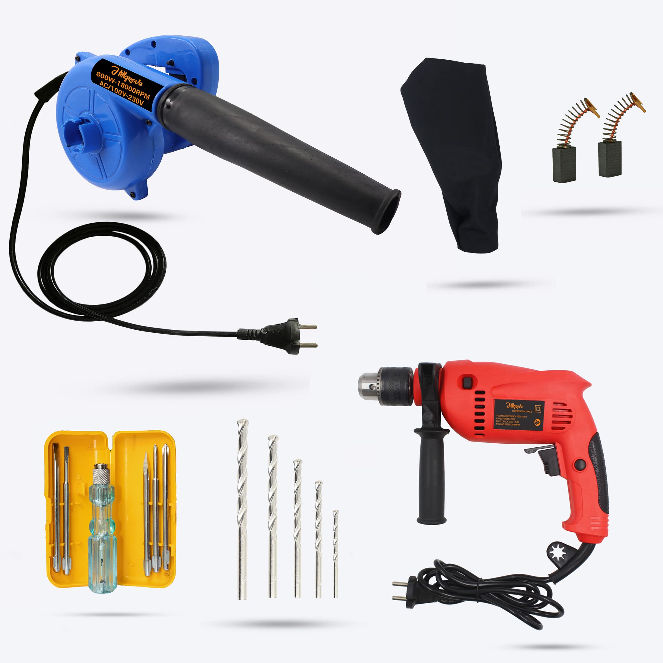 Hillgrove HGCM354M1 800W-18000RPM Electric Air Blower and Suction Dust Cleaner for AC/Computer/Home with 700W Drill Machine Include 5Pcs Masonry Drill Bits, Air Blower Machine-image-26