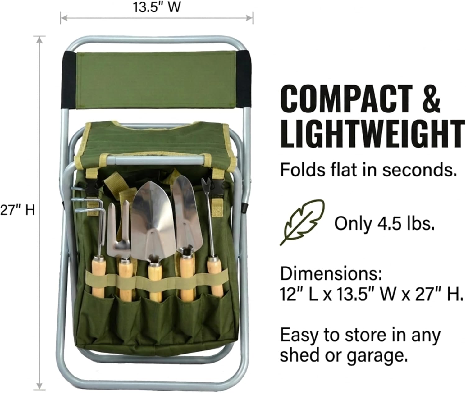 10-piece Gardening Tool Set with Zippered Detachable Tote and Folding Stool Seat with Backrest