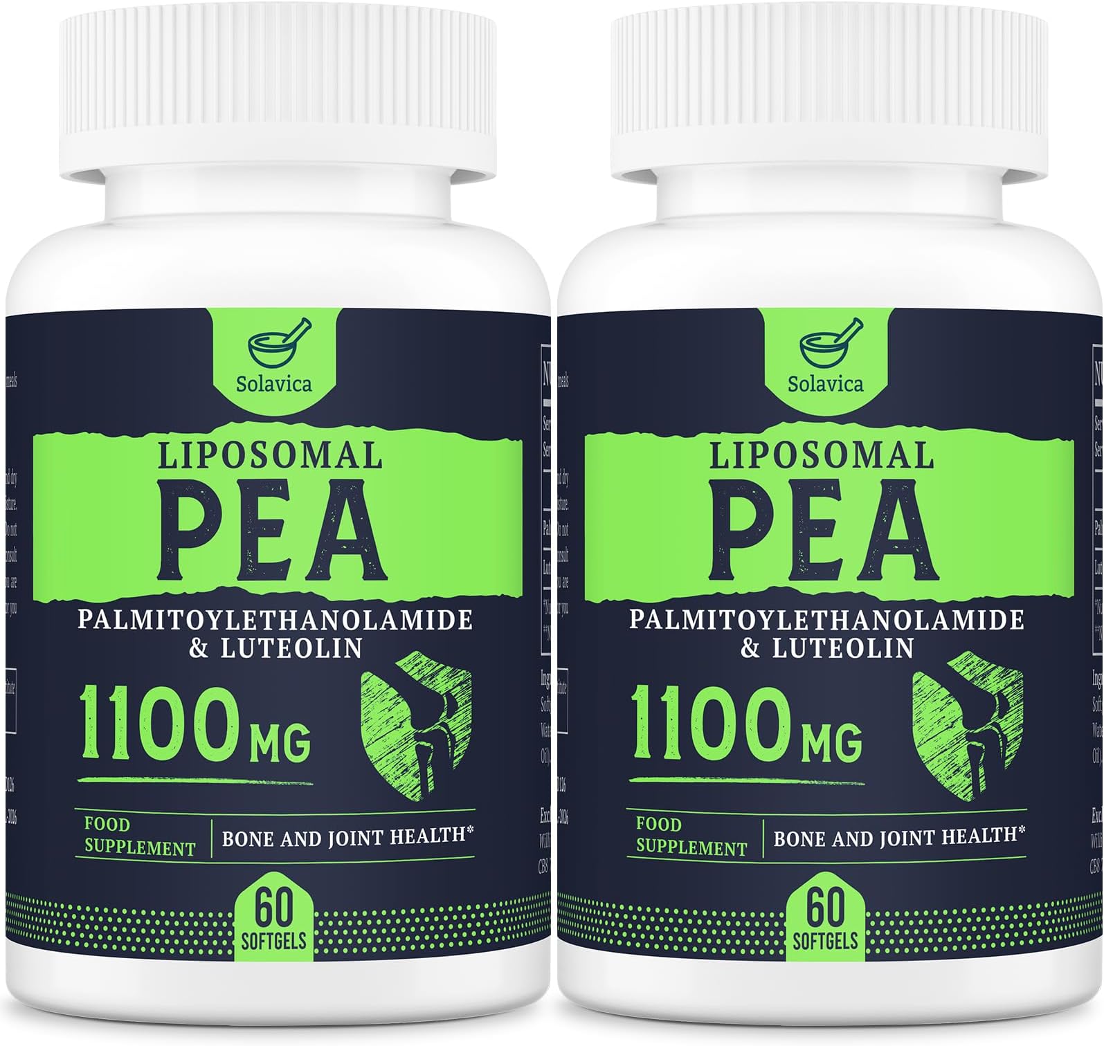 Liposomal Palmitoylethanolamide (Pea) 1100mg with Luteolin, Micronized Pea - High Purity, Super Absorption and Optimal Effectiveness, 60 Softgels (Pack of 2)