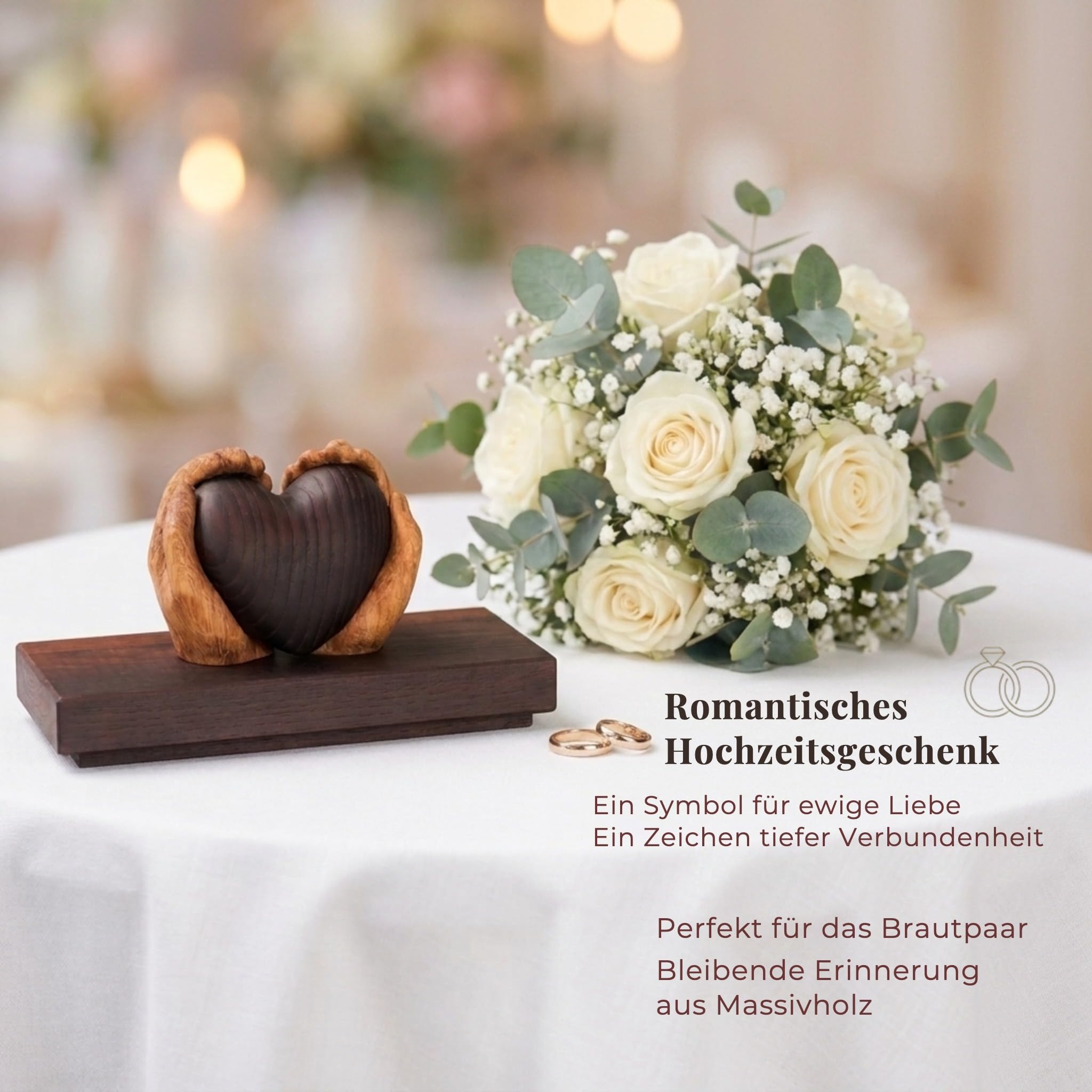 Hochzeitsgeschenk aus Holz - Hochwertiges Geschenk mit Bleibendem Wert | Herz für das Brautpaar oder zum Jahrestag, Hochzeitstag, für Goldene & Hölzerne Hochzeit - Personalisierbar - aus Massivholz