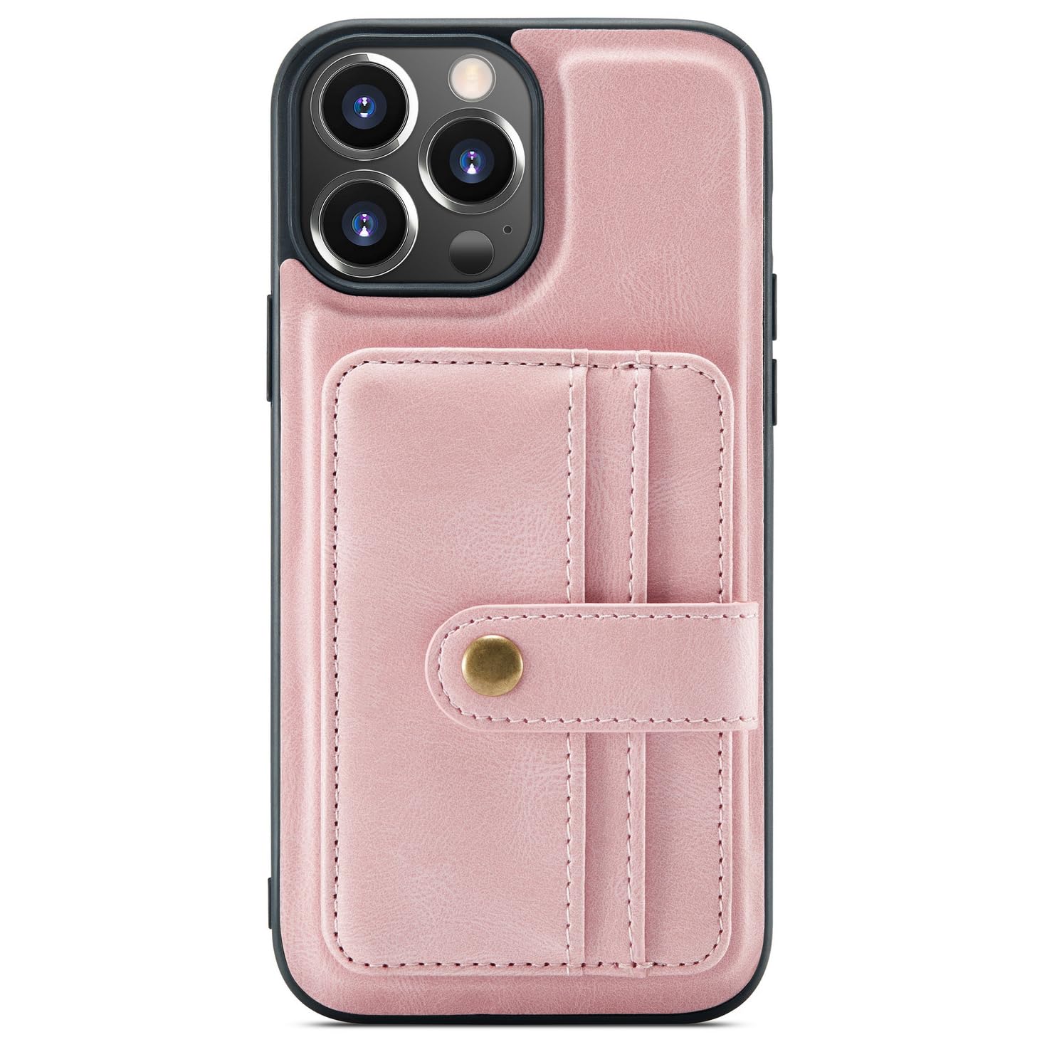 Skórzane etui na iPhone'a 15 Pro Max/15 Pro/15 Plus/15, magnetyczne odpinane, wąskie etui portfelowe z uchwytem na kartę blokującą RFID, różowy, 15