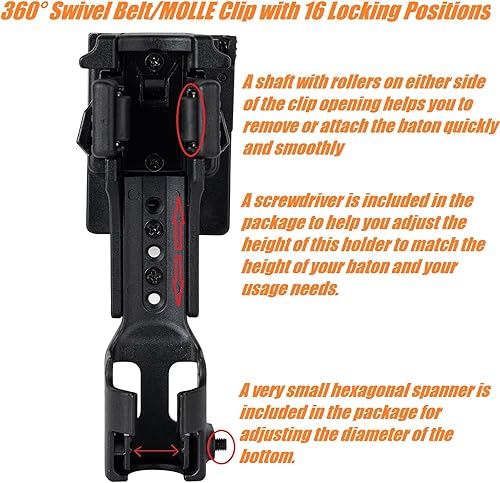 Miniatura 6 de Soporte de bastón de liberación rápida con cinturón de servicioMOLLE Clip de chaleco giratorio de policía funda de bastón de 16"-21"-26" Portador