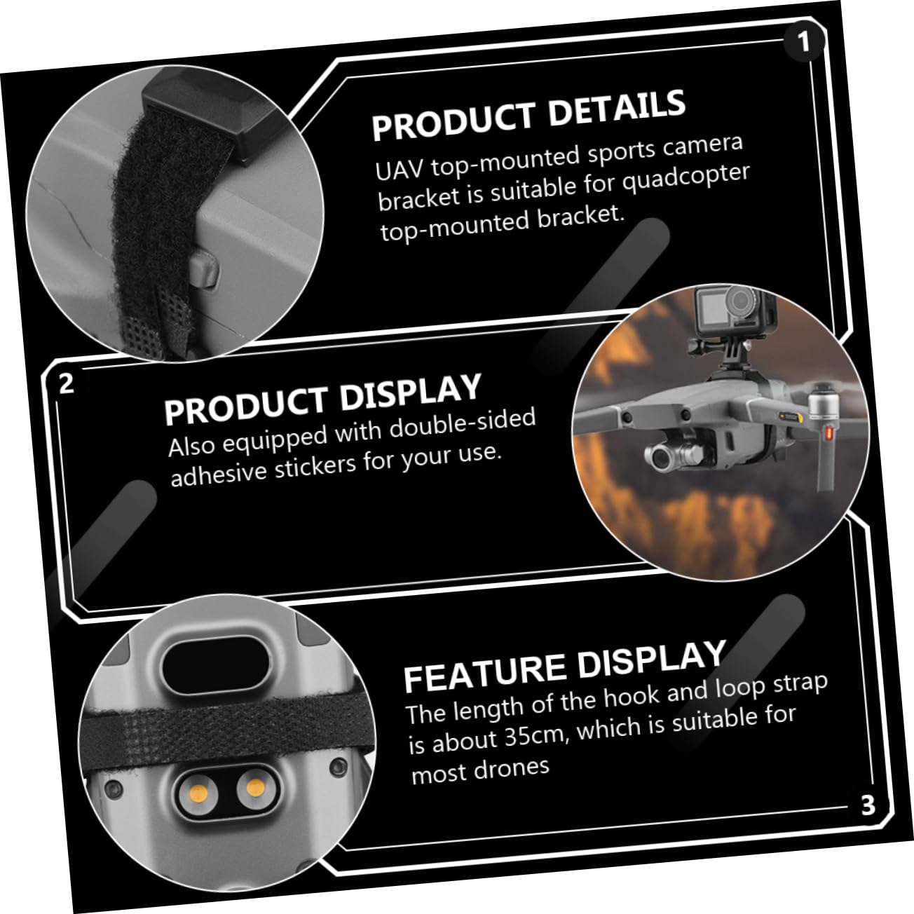 Housoutil Camera Mount for Drone Secure Fixed Mount Stabilizer Compatible 1/4 Inch Screw Easy to Trim Strap for Panoramic Cameras