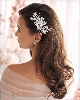 Rhinestone Wedding Hair Comb Pearls and Crystal Bridal Hair Piece Wedding Flower Hair Accessories for Women and Girls
