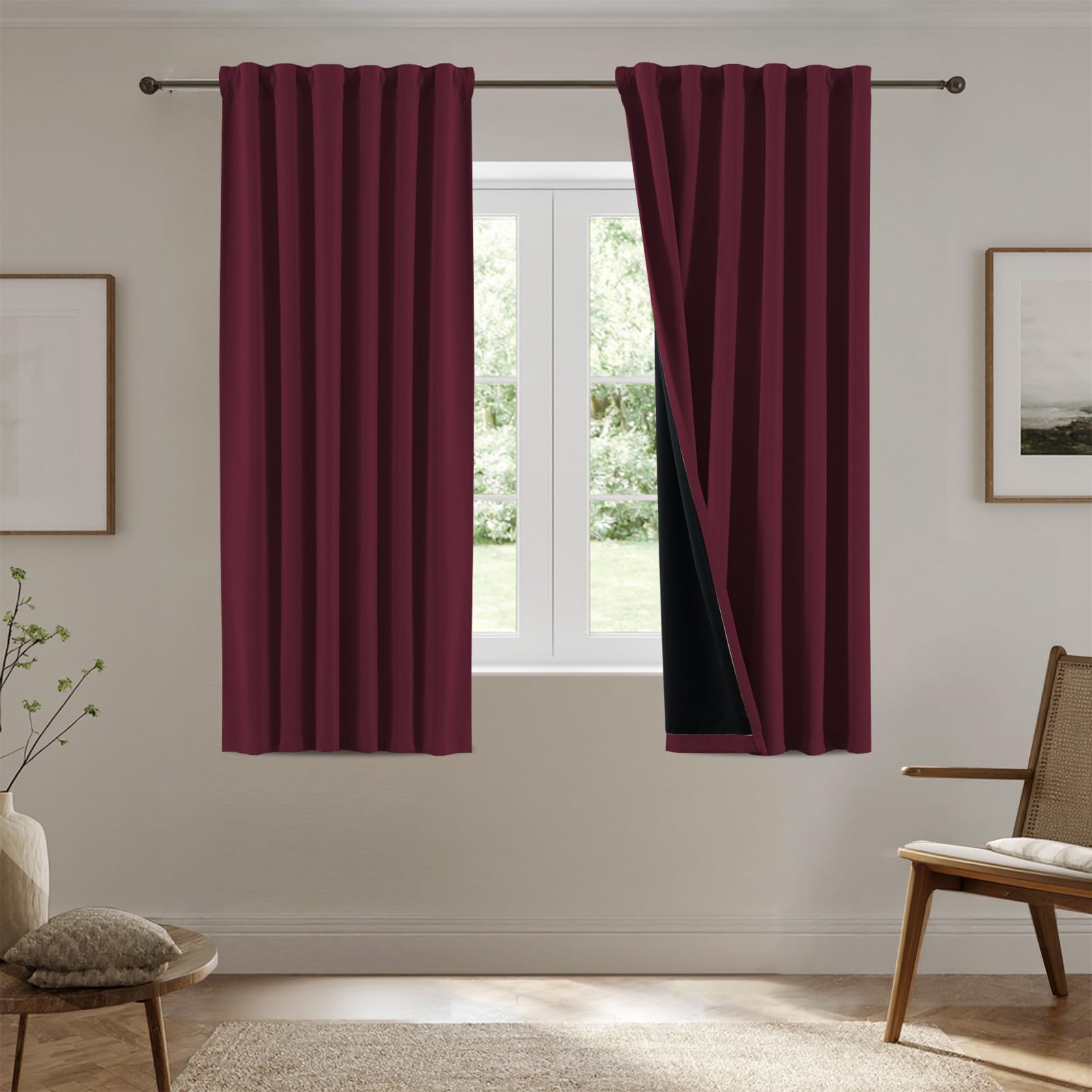 BellaHills Cortinas Opacas 2 Piezas 117x137 cm, Cortinas Salon Blackout Termicas Aislantes para Frio y Calor, Rojo OEKO-TEX STANDARD 100