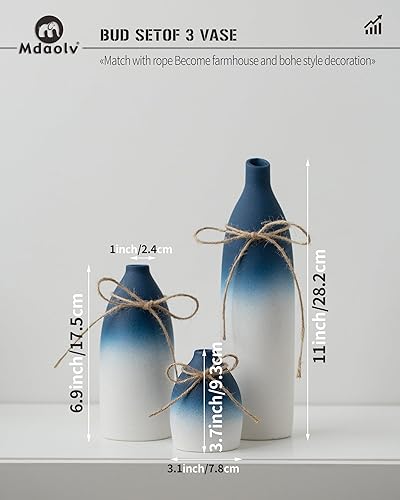 Miniatura 5 de Juego de jarrones azul y blanco para decoración costera de isla de cocina, sala de estar, mesa de oficina, chimenea, decoración de repisa y baño,