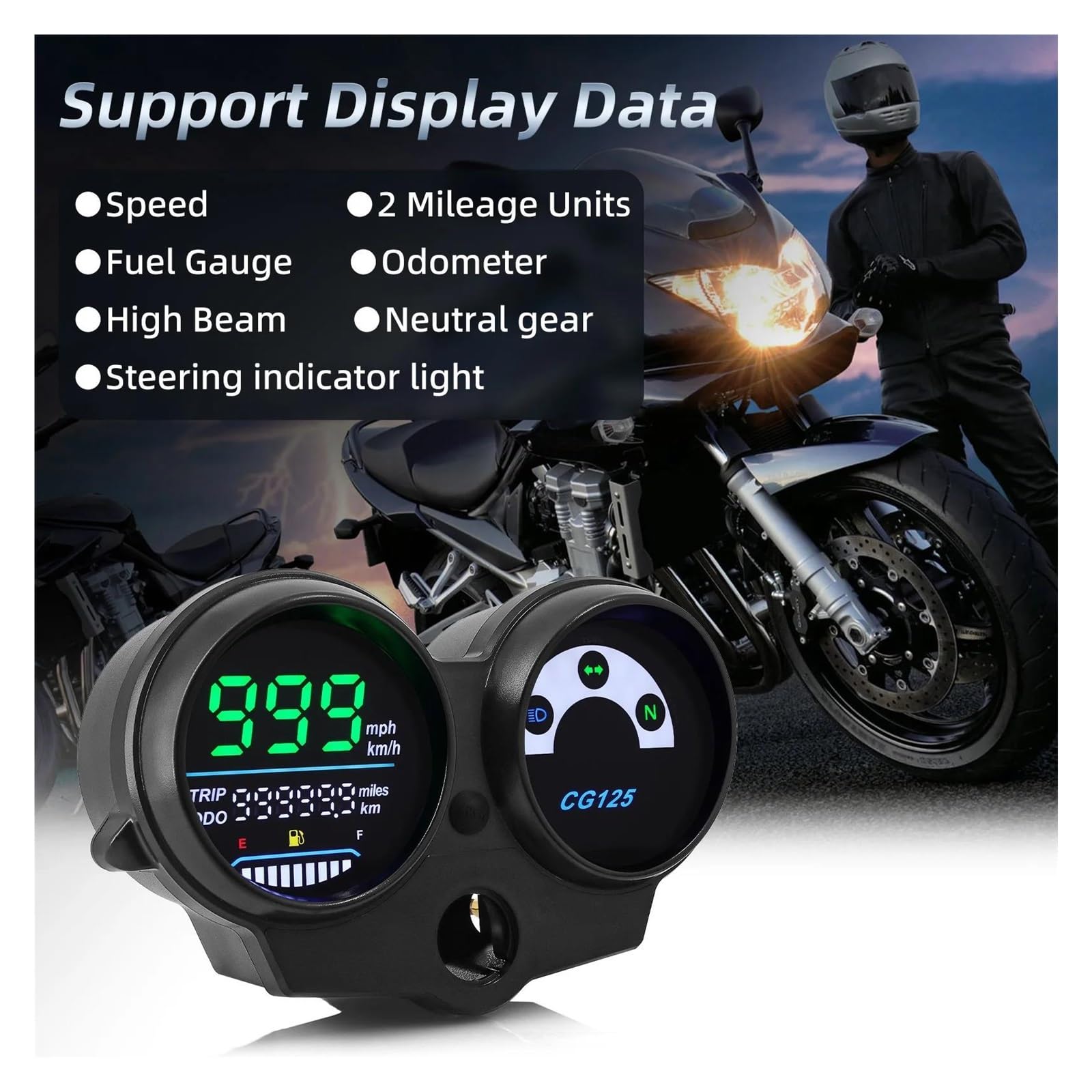 Compteur de vitesse moto pour CG125 2000 à 2008 ventilateur 125 Titan, odomètre, jauge niveau carburant
