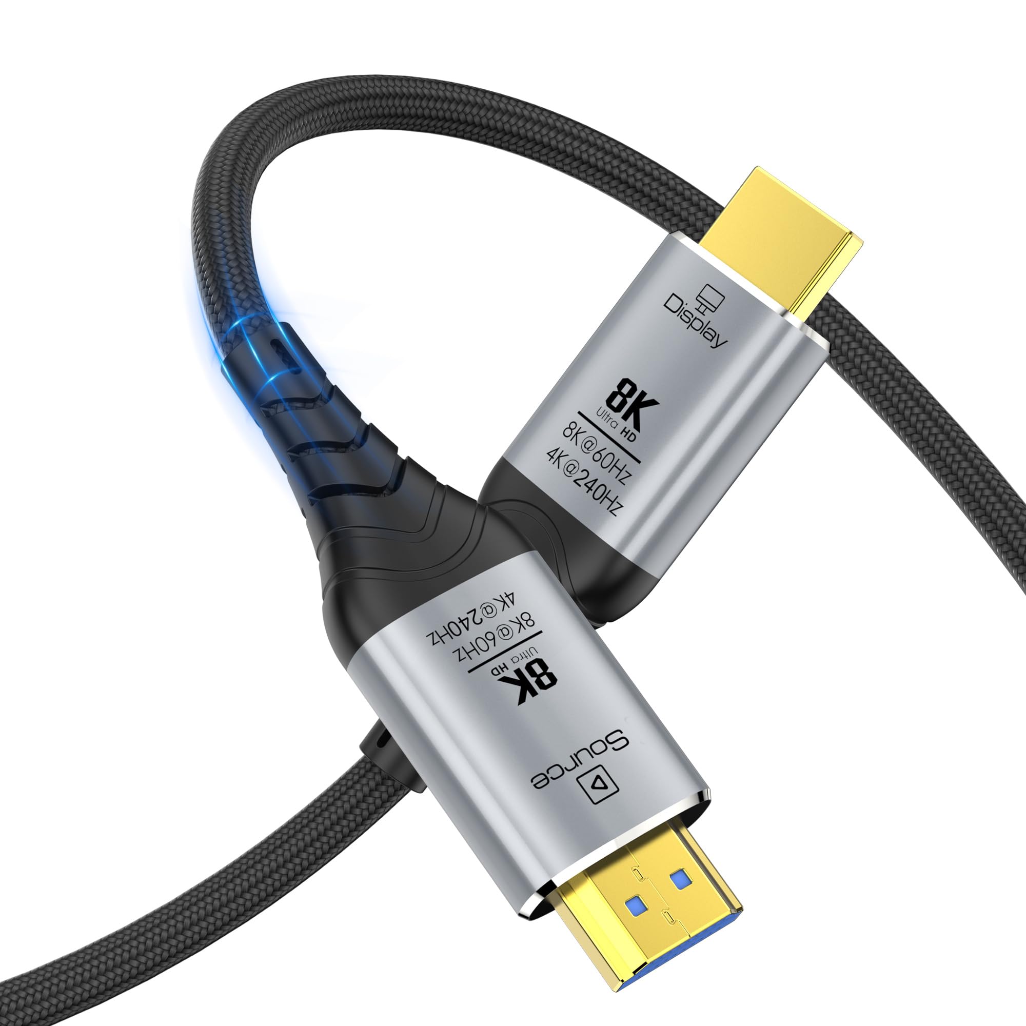 Cable HDMI de fibra óptica de 20 pies, cable HDMI 2.1 largo 8K, 48 Gbps, trenzado de ultra alta velocidad 8K a 60Hz 4K a 120Hz, HDR dinámico, eARC, HDCP 2.2 y 2.3, 3D, para PS5, Xbox, HDTV