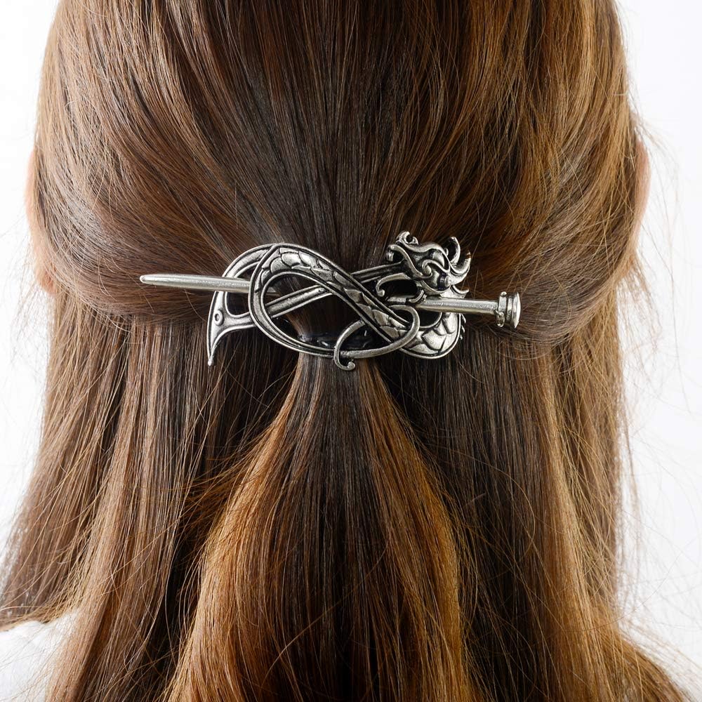 Viking Celtic Dragon Hair Clips - Hair Accessories, Barrettes, Pins, and Sticks for Long Hair Braids, Jewelry, and Irish Decor