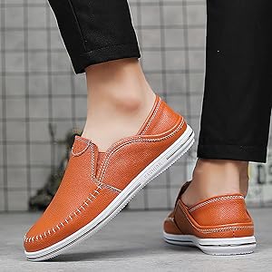 Rismart Mocassini Uomo In Pelle – Scarpe Casual Con Elastico Laterale, Suola Gomma Antiscivolo, Colori: Nero, Bianco, Blu, Marrone - 4