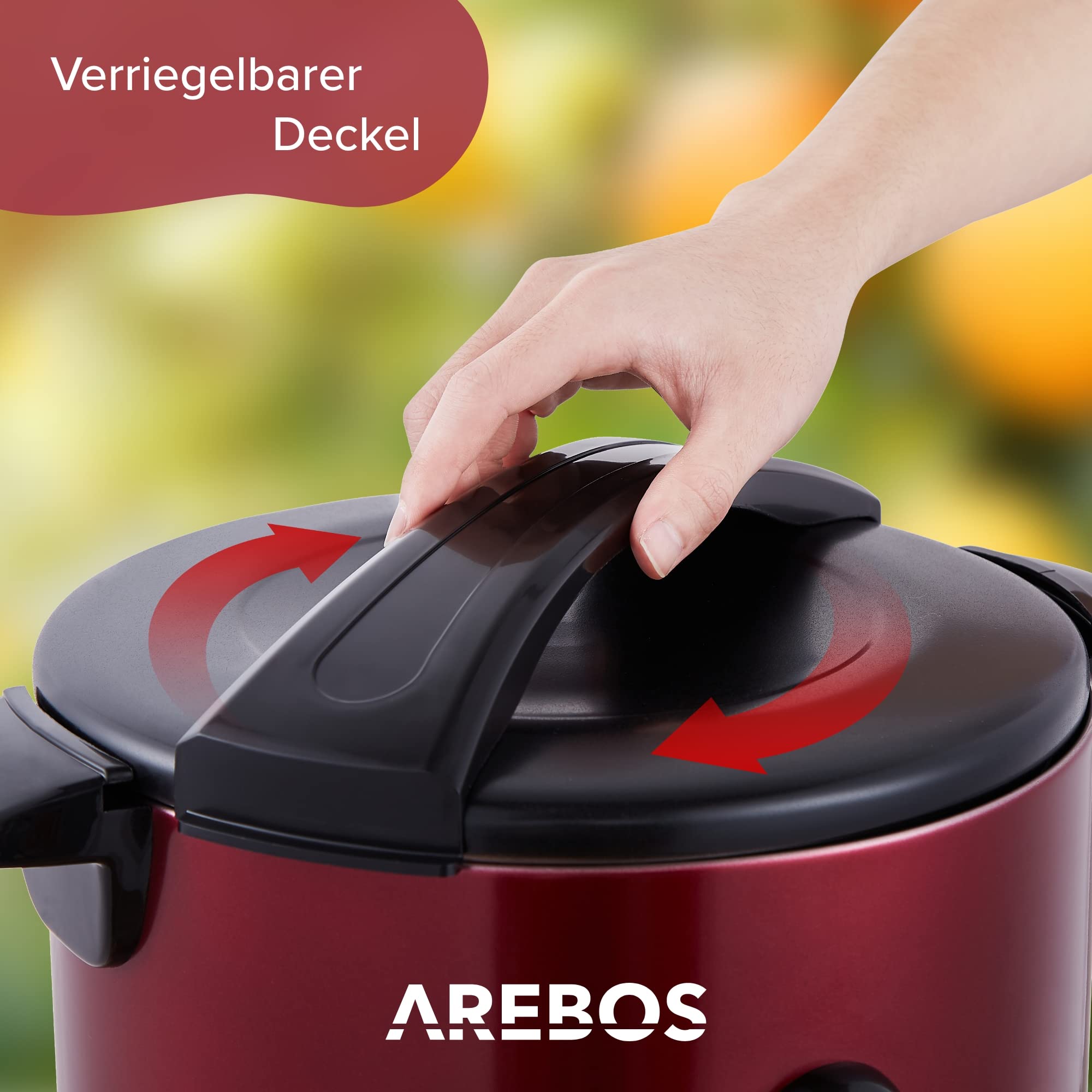 Arebos Glühweinkocher 950 W | Heißgetränkespender | 8,8 L | mit Auffangschale, Auslasshahn, Thermostat und Überhitzungsschutz | Temperatureinstellung von 30-110°C | Rot