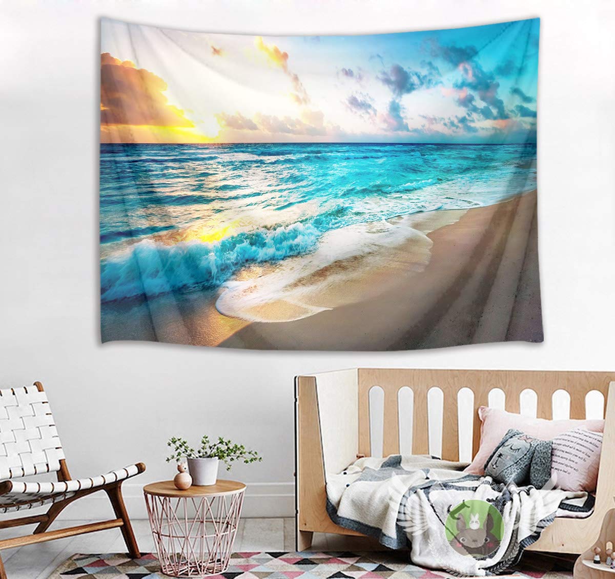 LBBlue Ocean Tapestry 59x39 inch Sea Waves,Tropical Beach,Sunset Wall Hanging Tapestry for Living Room Bedroom Dorm Wall Decor,Party Background