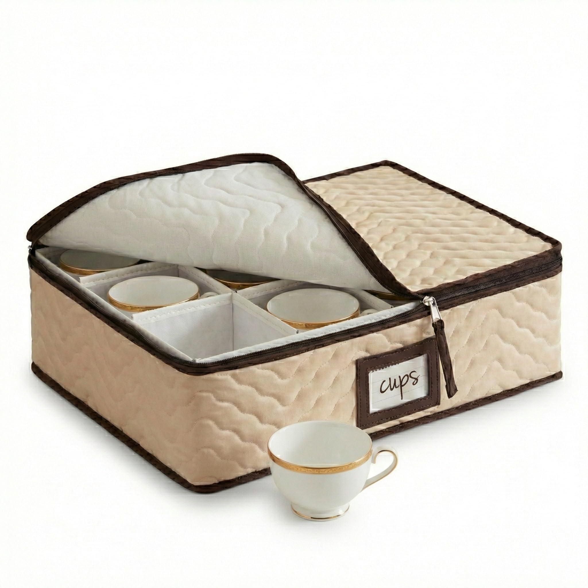 Mugs Storage Container - Quilted Microfiber China Organizer Box with Dividers , Protects & Organizes Up to 12 Mugs - Ideal for Seasonal Dishware