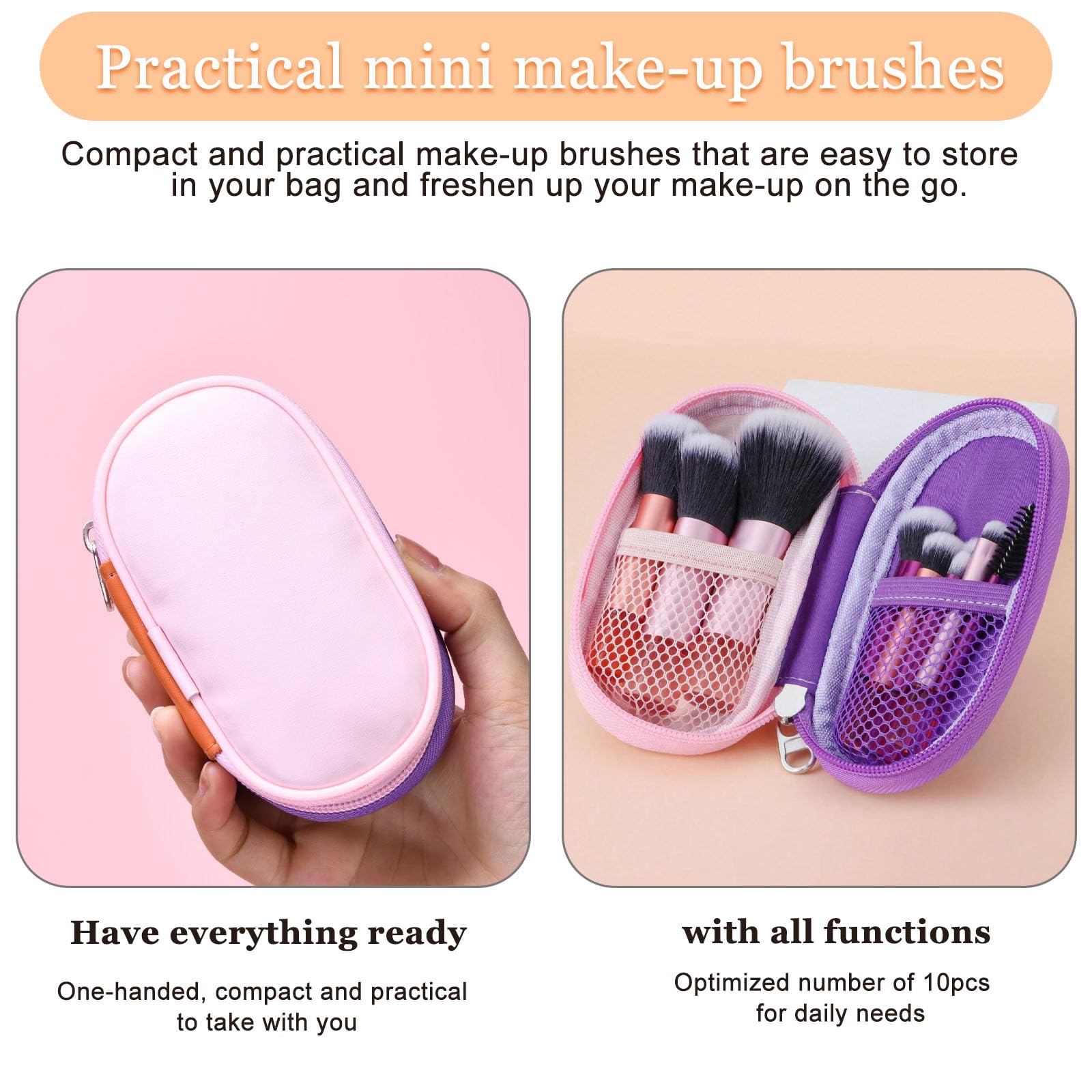 Travel Makeup Brush Set, 10PCS Mini Makeup Brushes with Travel Bag, Portable Travel Minis Make Up Brushes - Image 4