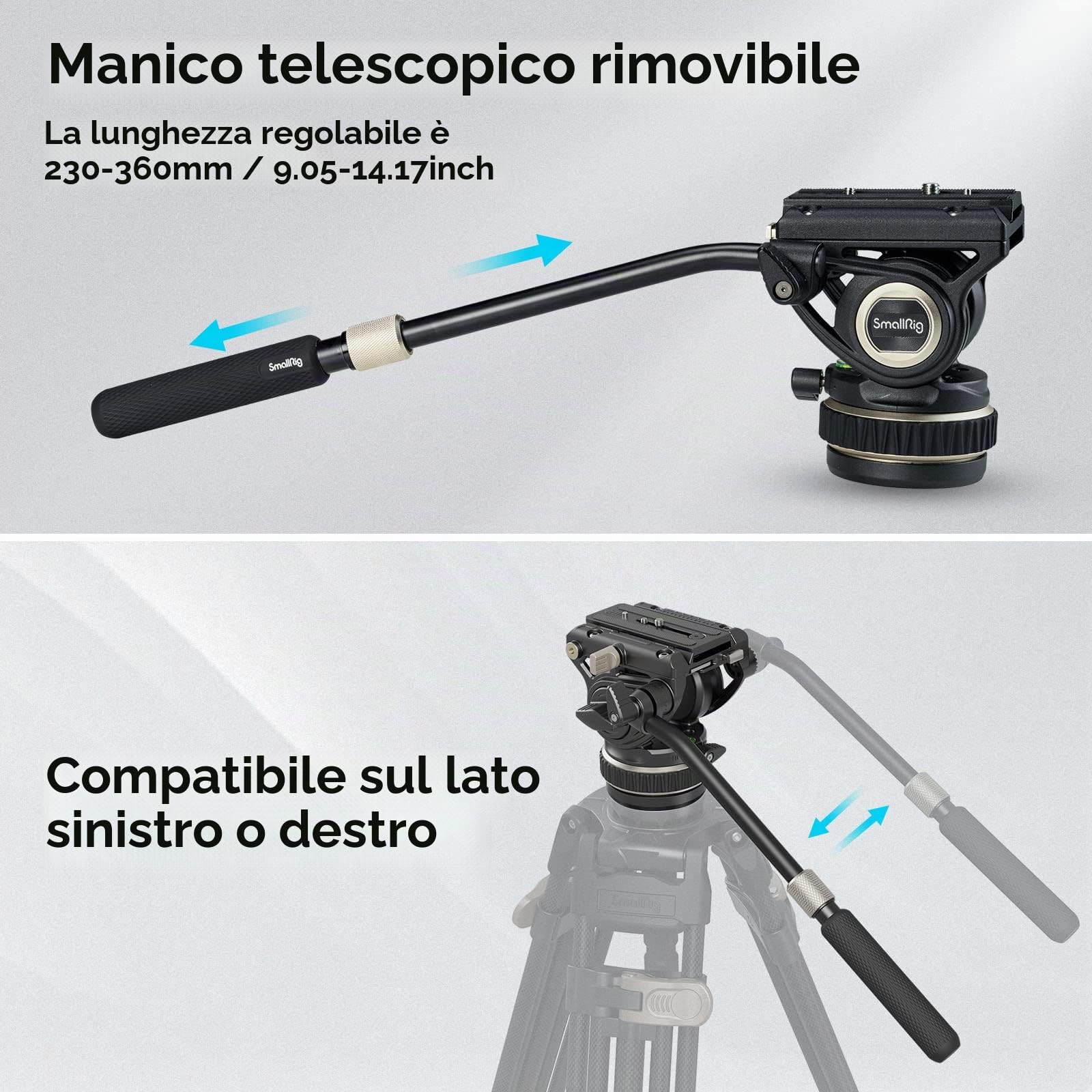SMALLRIG Testa Video Fluida per Treppiede, Damping Regolabile, Piastra a Sgancio Rapido per Manfrotto e per DJI RS 2 /RS 3 /RS 3 Pro, Carico Massimo Fino a 10 kg/22 Libbre, per Riprese Video - 4165