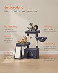 Feandrea Cat Tree Tower Condo for Small and Medium Cats, with Scratching Posts and Ramp, 2 Perches, Cave, Basket, Dark Gray UPCT013GS01 | 2 Large Perches, Cave, Basket, 33.8 Inches Tall, A Little Ball, Dark Gray