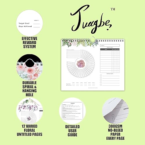 Miniatura 4 de juccybe Collection - Calendario de seguimiento de objetivos, diario, semanal y mensual, bloc de notas de diario floral con espiral y colgador, lista