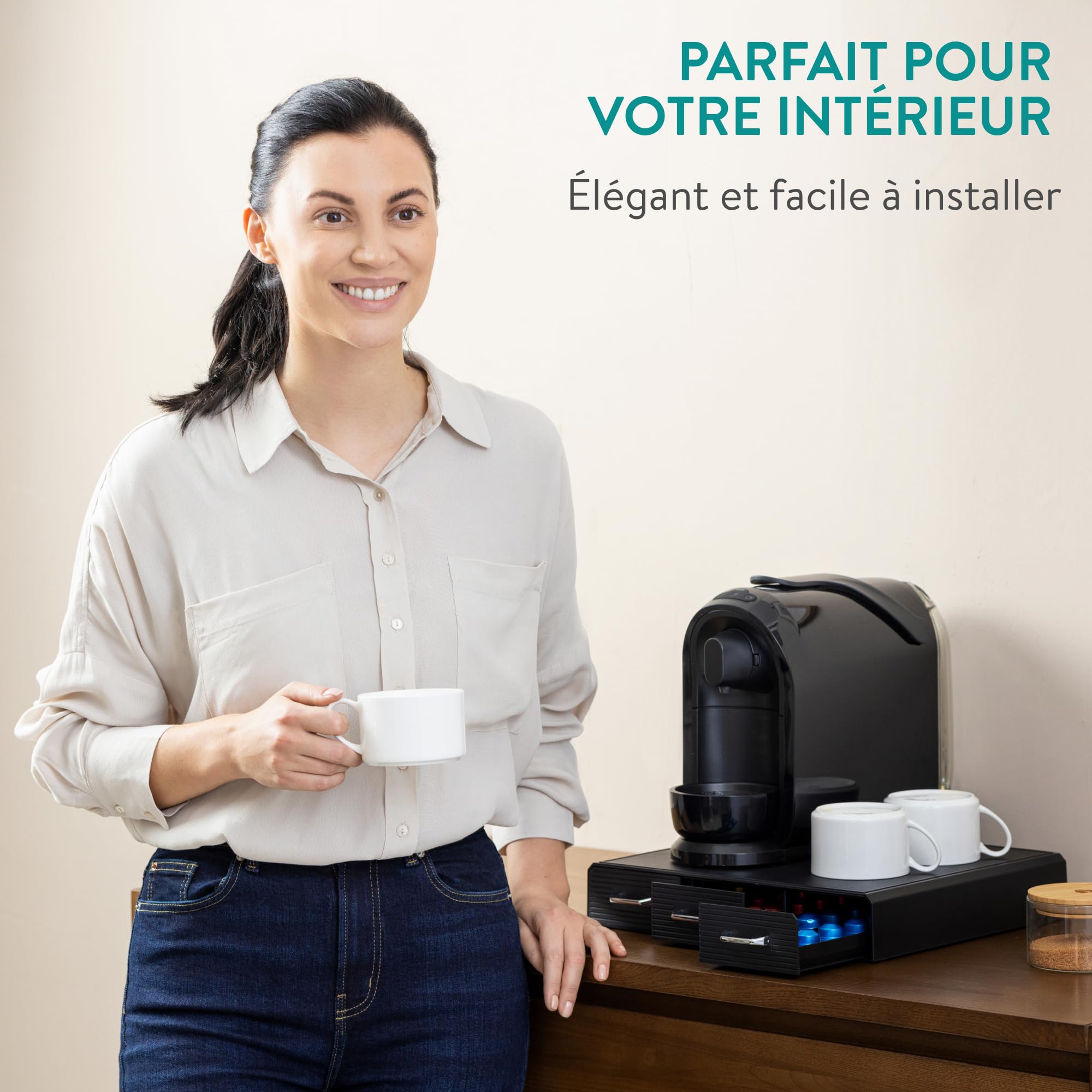 Navaris Tiroir à Capsule de Café - Rangement Support pour Dosette Machine à Café Nespresso CBTL K-Cups - 3 Tiroirs - 48 Capsules
