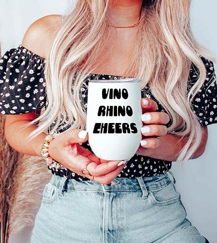 Miniatura 4 de Novelty Gift Vino Rhino Wine Quote Gift - Cartoon Style Wine Lover - Ideal Wedding Gift for Couple - 12 Oz White Stainless Steel Wine Tumbler