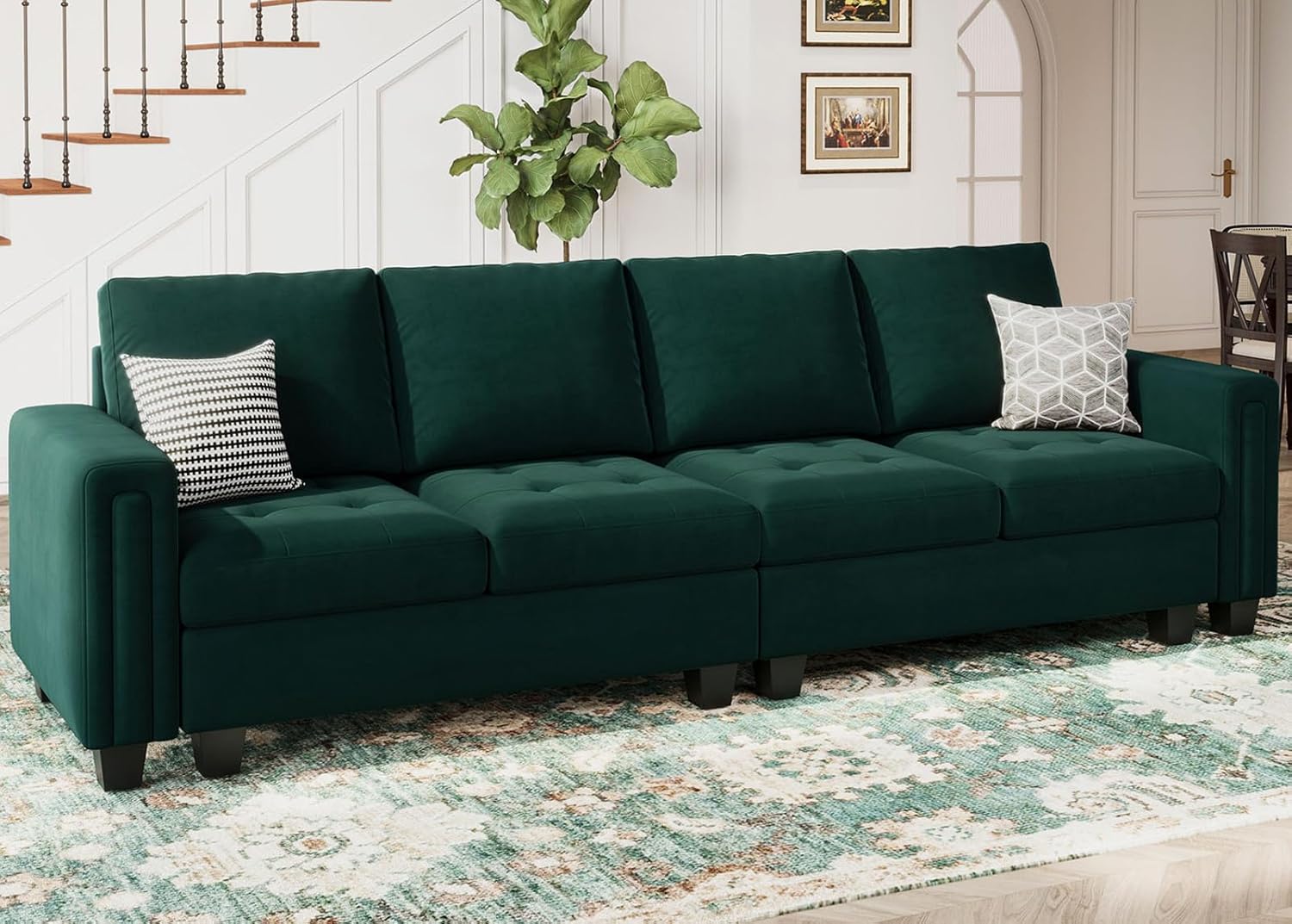 Belffin Velvet Modular 4 Seat Sofa Couch Sectional 4-seat Sofa Couch for Living Room Green