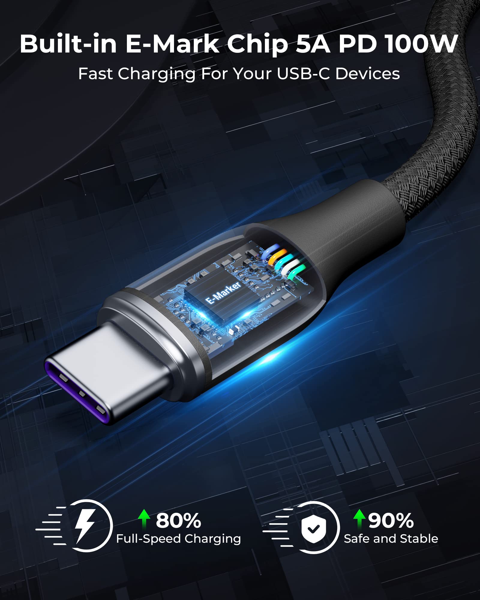 VOLTME Set di 2 Cavo USB C a USB C PD 5A 100W Nylon Intrecciato 1.0m, RUGG USB-C Tipo C Cavo di Rapida Compatibile con MacBook, MateBook pro, Pixel 7/6 Pro/5/4XL, iPad Pro, Galaxy, ecc. (nero)