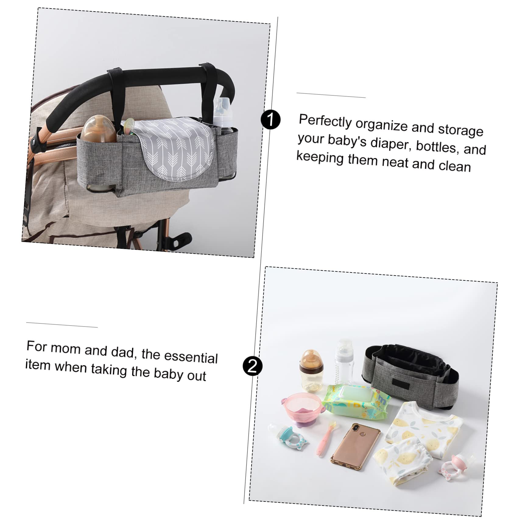 ibasenice 2pezzi Organizer Per Carrozzina Multiuso Con Portabicchieri e Tasche Per Pannolini Sacchetto Chic Per Passeggini e Pram Soluzione Di Stoccaggio Leggera e Resistente