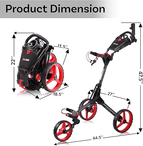 Miniatura 5 de CUBE CART Carrito de Golf de Empuje de 3 Ruedas  Carrito de Golf Plegable Ultracompacto de Dos Pasos, Marco Ligero de 14.5 libras, Mango Ajustable,